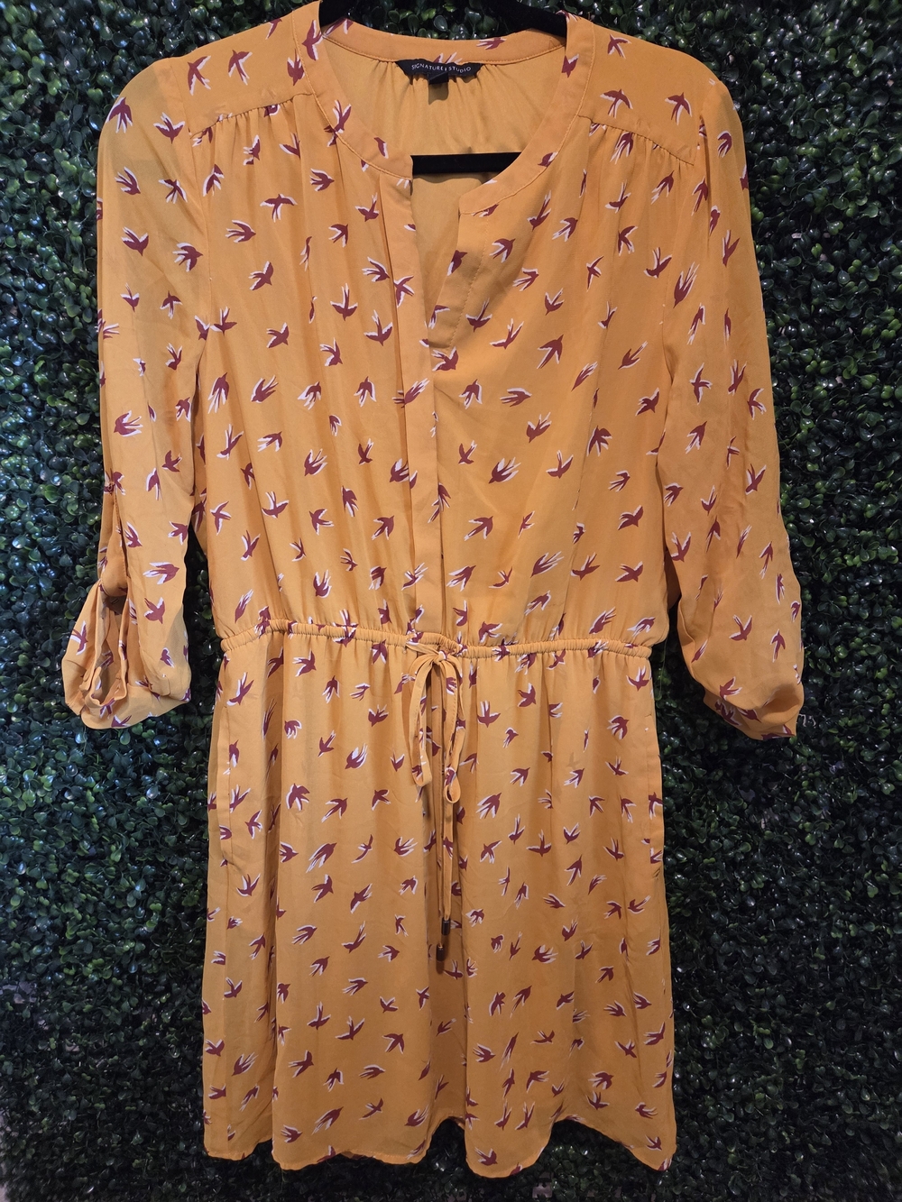 Signature Studio Mustard Mini Dress with Purple Floral Print